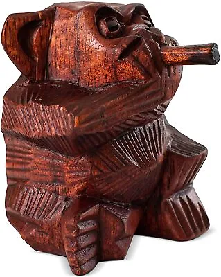 Wooden Hand Carved Smoking Monkey Statue Figurine Handmade Sculpture Decor Wood • $27.99