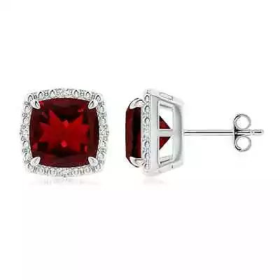 ANGARA 8mm Natural Garnet Beaded Halo Stud Earrings In Sterling Silver • $350.55