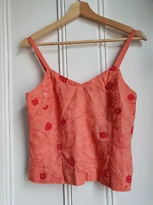 £2 • Buy Ann Taylor Cami Top Vest Strappy Sequin 100% Linen Lined Embroidered Size Small