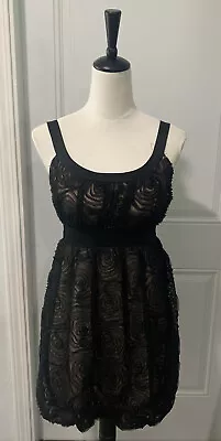 Rampage Black/Pink Floral Sheer Lace Rosette Mini Dress Size Small • $24.65