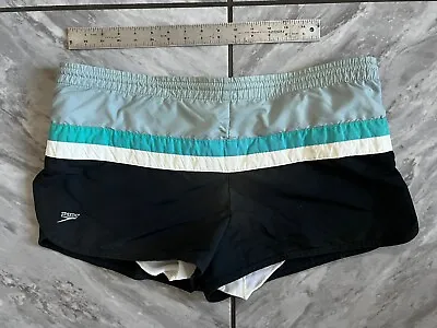 Speedo Vintage Blue Nylon Pull Drawstring Lined Jogging Trunks Shorts Made USA • $12