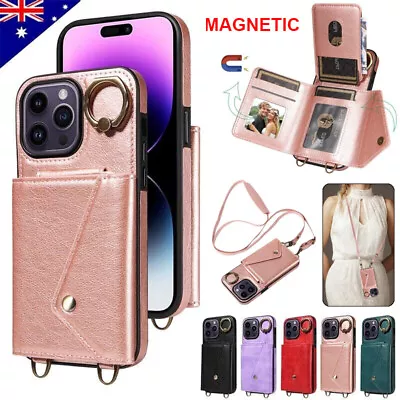 For IPhone 15 14 13 12 11 Pro Max X SE 78 Leather Ring Stand Case Cover W/ Strap • $19.79