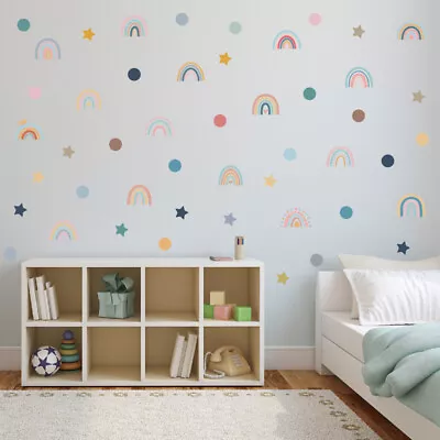 76PCS Rainbow Wall Stickers Decals Stars Dots Kids Bedroom Nursery Wall Decor Q • £3.98