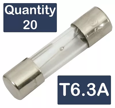 20 X 6.3A 20mm X 5mm Slow Blow/AntiSurge Glass Fuse 6.3Amp T6.3A T6.3AL 250v • £4.99