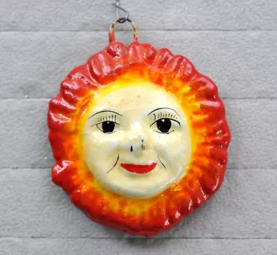 VTG  Mexican Pottery Christmas  Hanging Ornaments Folk Art Painted  SUN AF4 • $11.47