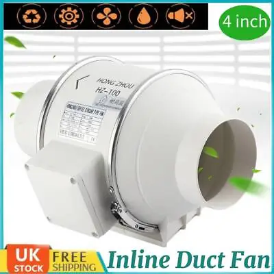 4  InLine Duct Shower Bathroom Kitchen Hydroponics Extractor Fan Air Ventilation • £31.49