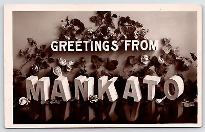 Mankato MN Reflections Of Large Letter Rose Greetings~c1910 Rotograph Sepia RPPC • $12