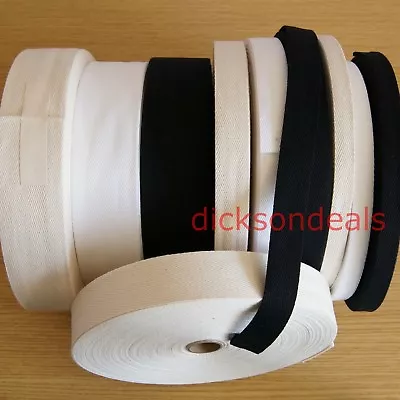 Cotton Webbing Herringbone Twill Tape 10mm 15mm 25mm 38mm 50mm Black Cream White • £2.69