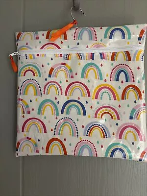 Handmade Rainbows Oilcloth Peg Bag With Zip & Wooden Coat Hanger 14 X 14”XL • £8