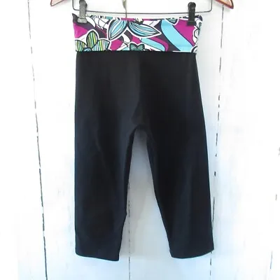 Y2K Margarita Leggings 2 S Black Foldover Waist Capri Cropped Yoga • $12.99