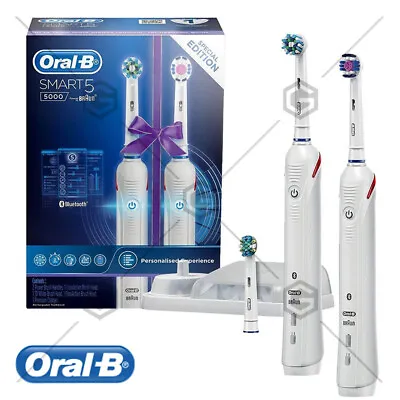 $239 • Buy Oral-B Smart 5 5000 Electric Toothbrush With White Dual Handle 2 Pack AU STOCK
