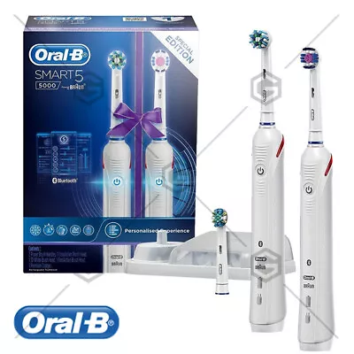 Oral-B Smart 5 5000 Electric Toothbrush With White Dual Handle 2 Pack AU STOCK • $239