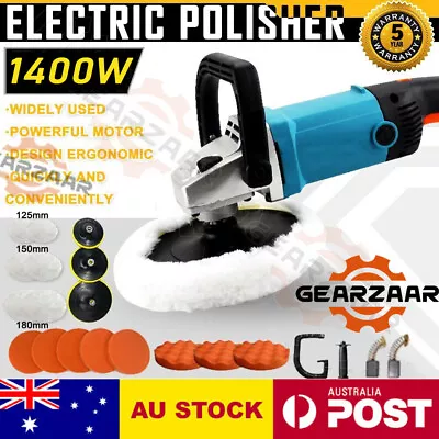 Polisher Car Buffer Pad Electric Machine Tool Kit 6 Speed 240V 1400W 180mm 150mm • $72.99