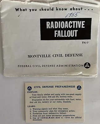 Vintage 1955 Montville Civil Defense Radioactive Fallout Preparedness Carry Card • $12
