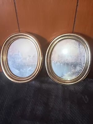 2 Vintage Homco Gold Oval Framed Church Swan Lake Wall Art Pictures 1986 #9663 • $20