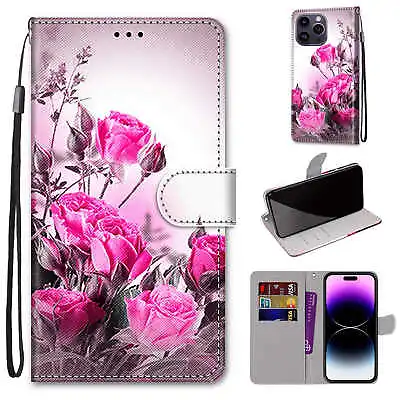 For Various Phone Flip Painted Wallet Card Bag Holder Stand Case Cover Fashion • $6.40