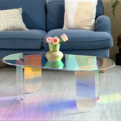 Clear Acrylic Coffee Table Iridescent Side Table Colorful Desk With Table Cover • £109.98