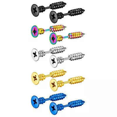 Men Women's Cross Nail Screws Multicolor Earrings Stainless Steel Piercing Studs • $18.99