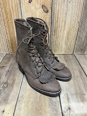 Vintage Laredo Lace-Up Brown Leather Ankle Western Roper Boots Women's 6.5 M • $54.99