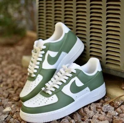 Nike Air Force 1 Custom Sneakers Low Two Tone Army Military Green White Shoes • $208.94