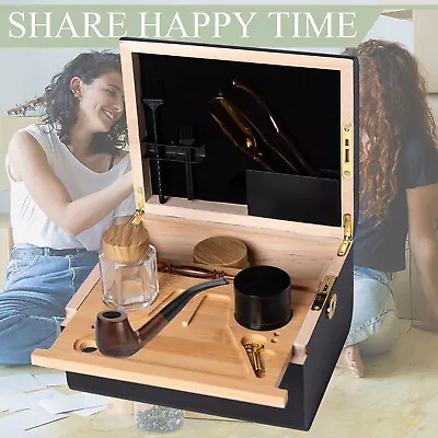 Large Wood Bamboo Box With Lock Home Decorative Box Locking Tray Glass Jars Tool • $69.99