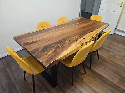 Sturdy Solid Wood Walnut Dining Table Live Edge One Entire Slab With Metal Legs • £1410