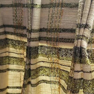 Vintage Pinch Pleat Knit 1960s Green And Gold Curtain / Fabric  • $30