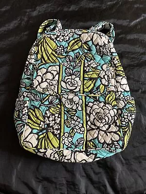 Vera Bradley Island Blooms Backpack Purse Bag Green White Quilted Euc • $19.95