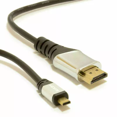 2m CHROME Micro D HDMI Cable To Standard HDMI • £5.36