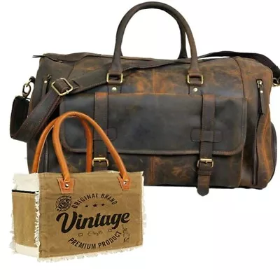 Leather Duffel Gym Sports Travel Durable Shoe Compartment Bag With Canvas Tote • $177