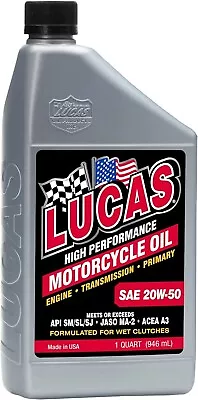 Lucas Oil 10700 High Performance SAE 20W-50 Motorcycle Oil - 1 Quart (Pack Of 6) • $46.69