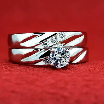 £119.99 • Buy 1.5Ct Round Simulated Diamond Bridal Set Matching Ring Band White Gold Plated