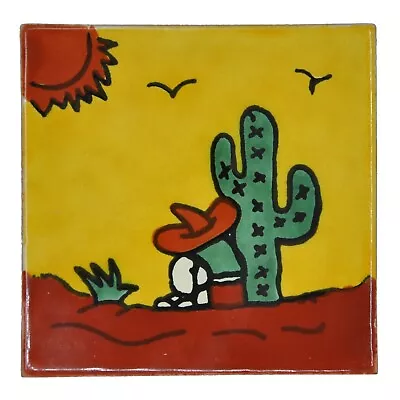 Alonzo - Handmade Mexican Ceramic Talavera Large 10.5cm Tile Ethically Sourced • £1.95