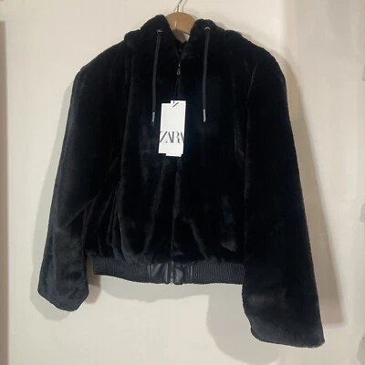$69.99 • Buy NEW ZARA WOMAN BLACK FAUX FUR COAT WITH HOOD  Medium