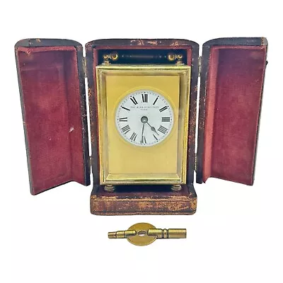 Victorian Brass The Alex Clark Co Ltd Paris Leather Cased Travel Carriage Clock • $830.37