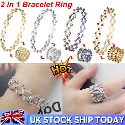 £7.96 • Buy 2 In1 Zircon Multilayer Twist Adjustable Magnetic Therapy Magic Bracelet Ring UK