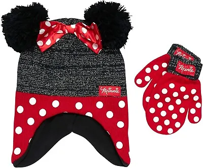 Disney Minnie Mouse Beanie Winter Hat And Kids Mitten Set Toddler Girls Age 2-4 • $15.95