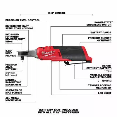 NEW Milwaukee 2567-20 3/8” M12 Fuel High Speed Ratchet.  ADD BATTERY IF NEEDED • $159.99