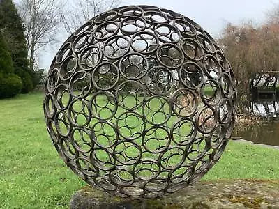 Large Metal Rusty Garden Modern Art Decorative Orb Sphere Sculpture • £745