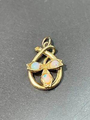 Vintage 14K Gold Opal Cabochon Shamrock Charm • $450