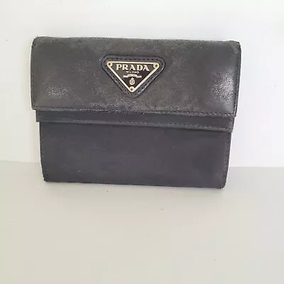 PRADA Vintage Tessuto Nero Black Nylon Leather Logo Plate Wallet Small Trifold  • $80