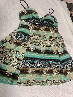 A Shore Fit Swim Dress Green Brown Floral Geometric Woman’s One Piece Size 12 Ne • $14