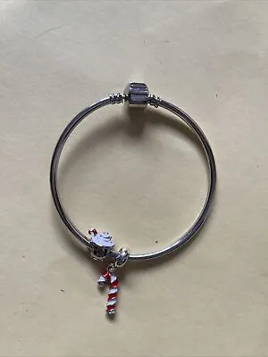 Unbranded Silver Coloured Bangle With Candy Cane And Drink Charm Gift • £2.99