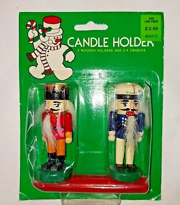 Vintage Christmas Candle Holders Nutcracker Set Of 2 New NOS W/ 2 Candles Wooden • $19.99