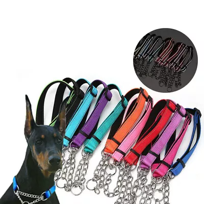 Dog Collar Adjustable Half Semi Choke Choker Check Chain Nylon Training Trainer • £6.92