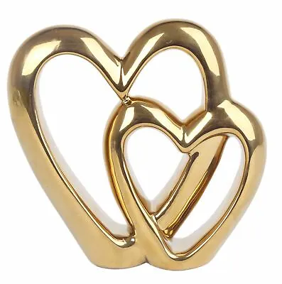 Elegant Gold Effect Metal Double Love Heart Decorative Ornament • £11.99