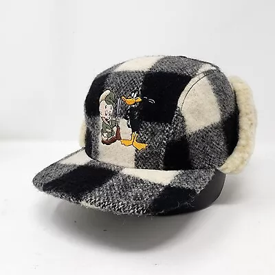 NWT Vintage Elmer Fudd Daffy Duck Trap Hat Plaid Sherpa Gray/Black • $34.95