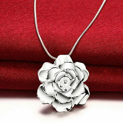 Rose Flower 925 Sterling Silver Plated Pendant Necklace Choker Women • $4.99