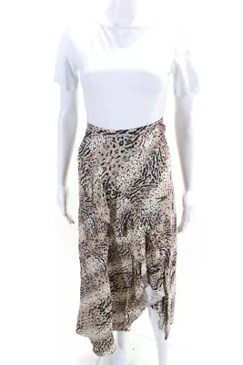 Allsaints Womens Abstract Animal Print Ruffle Midi Skirt Beige Brown Size 6 • $48.79