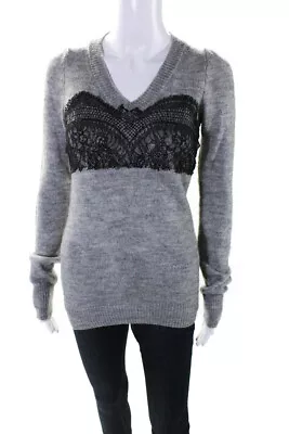 Vanessa Bruno Womens Lace V Neck Pullover Sweater Black Gray Size 1 • $34.01